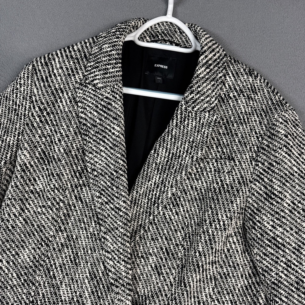 Express Jacket Blazer Womens Large Black White Button Front Cotton Blend Knit
